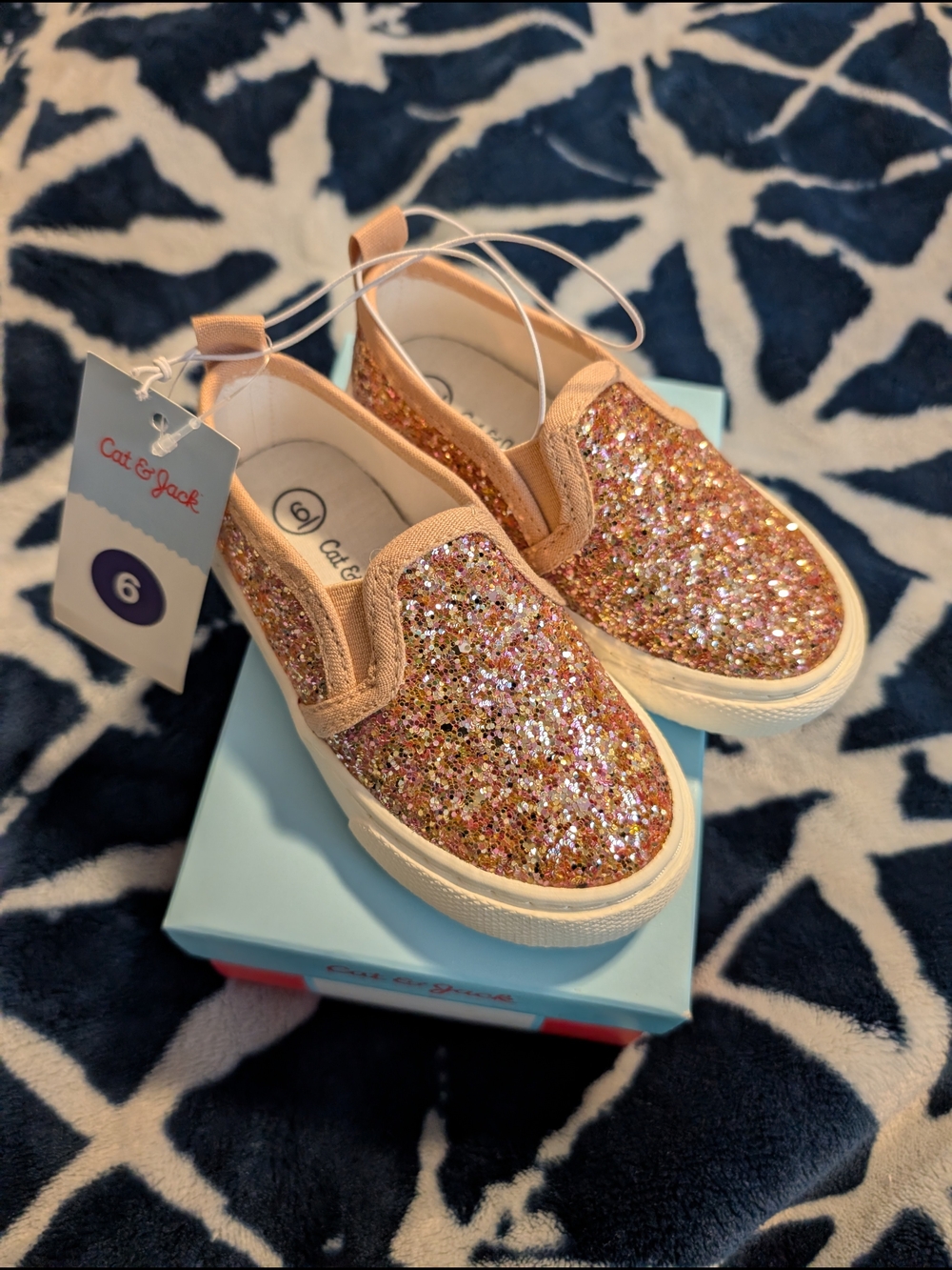 Cat & Jack Rose Gold Glitter Slip-On Sneakers